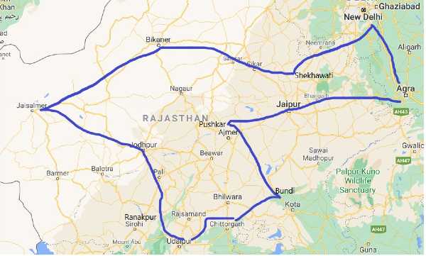 Carte routière du Rajasthan